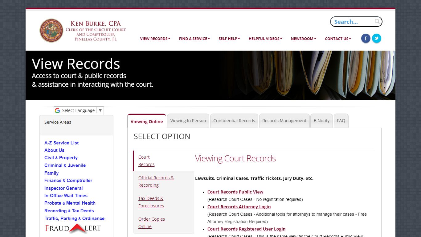 View Records - Pinellas County Clerk of the Circuit Court and Comptroller